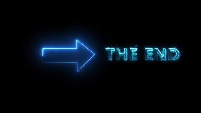 The end neon animation on black background. 