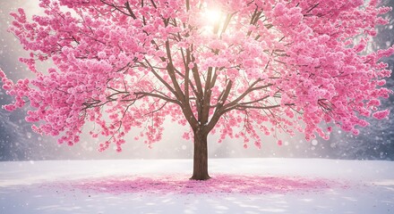Pink blossoms winter tree
