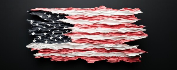 Torn American flag showcasing its vibrant colors and texture against a dark background.