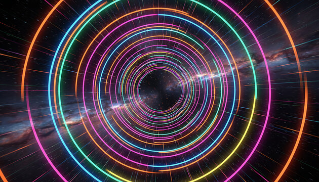 hyperjump rendering in glowing multicolored neon rays high speed tunnel motion zooming in 3d space 20114861 1