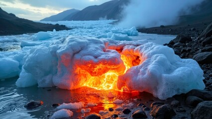 Volcanic lava flows in glaciers