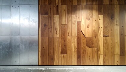 Modern wall with wood and metal panels