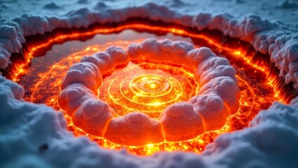 The circular eruption of volcanic lava