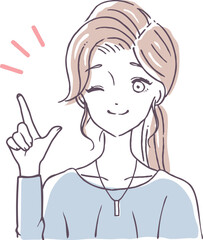 人差し指をさす若い美人な女性のベクターイラスト素材