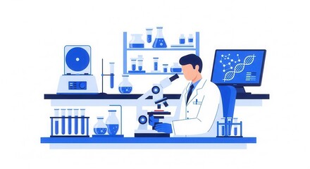Scientist using microscope in laboratory.