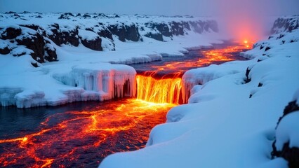 A stream of lava in the snow
