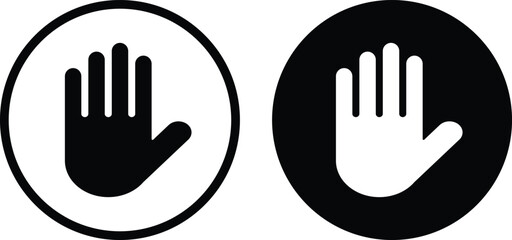 hand icon set in black circle. sign to inform to stop isolated on white background