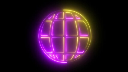 Glowing neon globe earth icon animation on a black background. world web icon concept. abstract neon globe planet earth icon animation. - Powered by Adobe