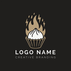 Steaming Dumpling Logo with Flames Culinary Branding