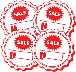 Circle Sticker Wavy Edge Promo Red Badges, Starburst Price Tags & Vintage Flat Labels victor set on a white background