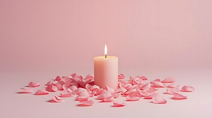 A romantic candle with rose petals