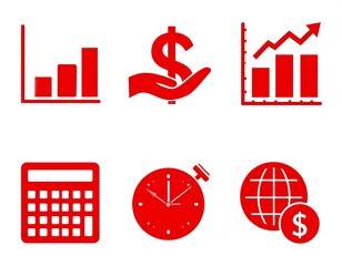 Red icons representing financial and business concepts