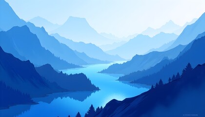 mountain landscape with fog