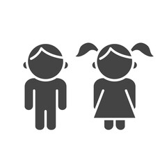 Boy and girl black icon set. Kids figure. Children symbols, vector illustration