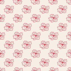 Outline hibiscus flowers seamless pattern. Tropical floral ornament design, for summer themes, fabric, wallpaper, wrapping paper and decorative backgrounds. Vector 