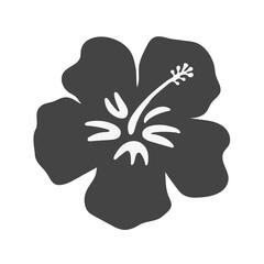 Silhouette illustration of a hibiscus flower. Tropical blossom symbol associated with summer, vacation, exotic nature, beauty and relaxation. Black floral vector design.