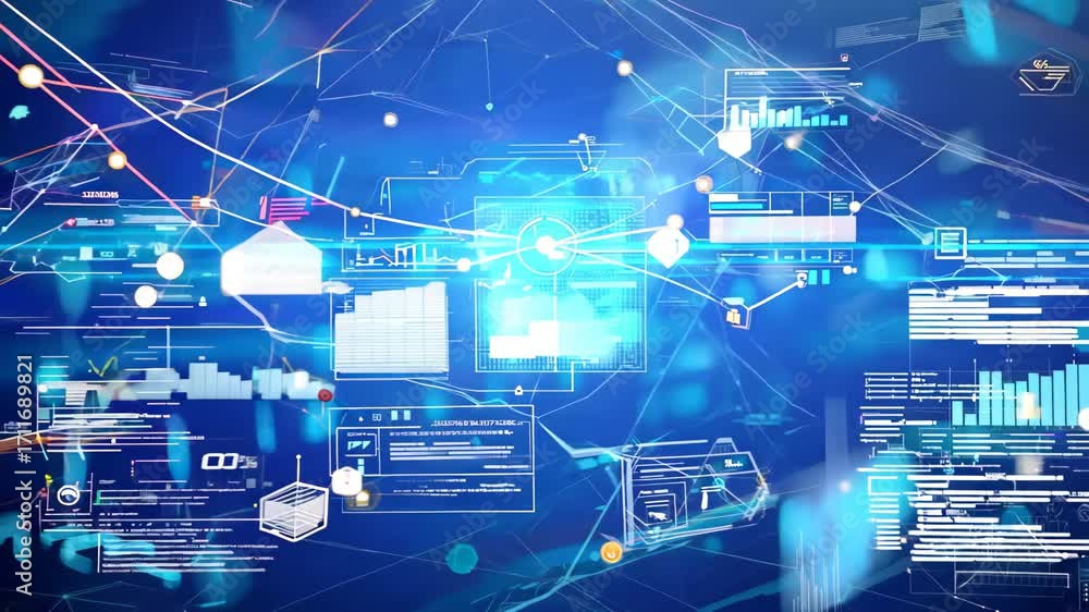 Aufkleber vibrant abstract digital background showcasing intricate data visualization and technology elements,