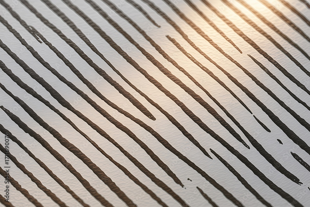 Poster close-up of diagonal thick black brushstroke lines on a textured white background with soft light ab