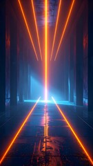 Neon-lit corridor, futuristic