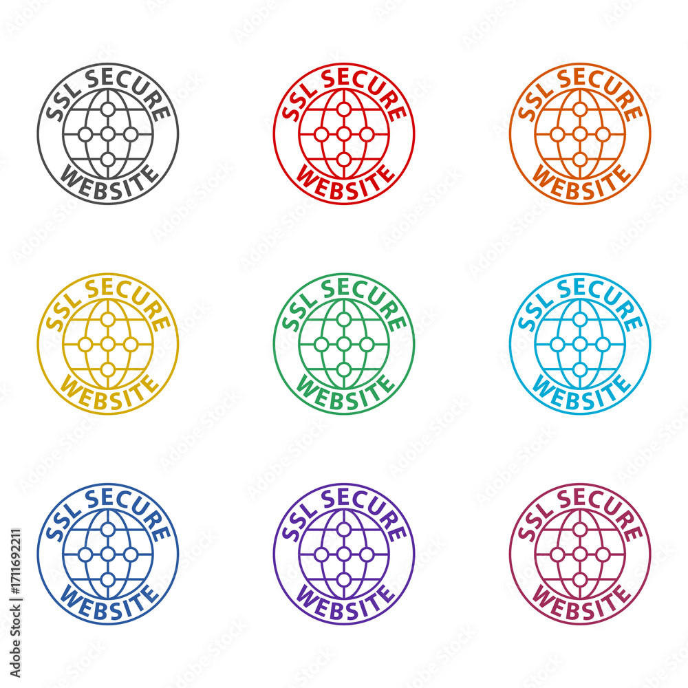 Poster secure ssl website icon isolated on white background. set icons colorful
