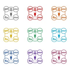 Get you flu shot  icon isolated on white background. Set icons colorful