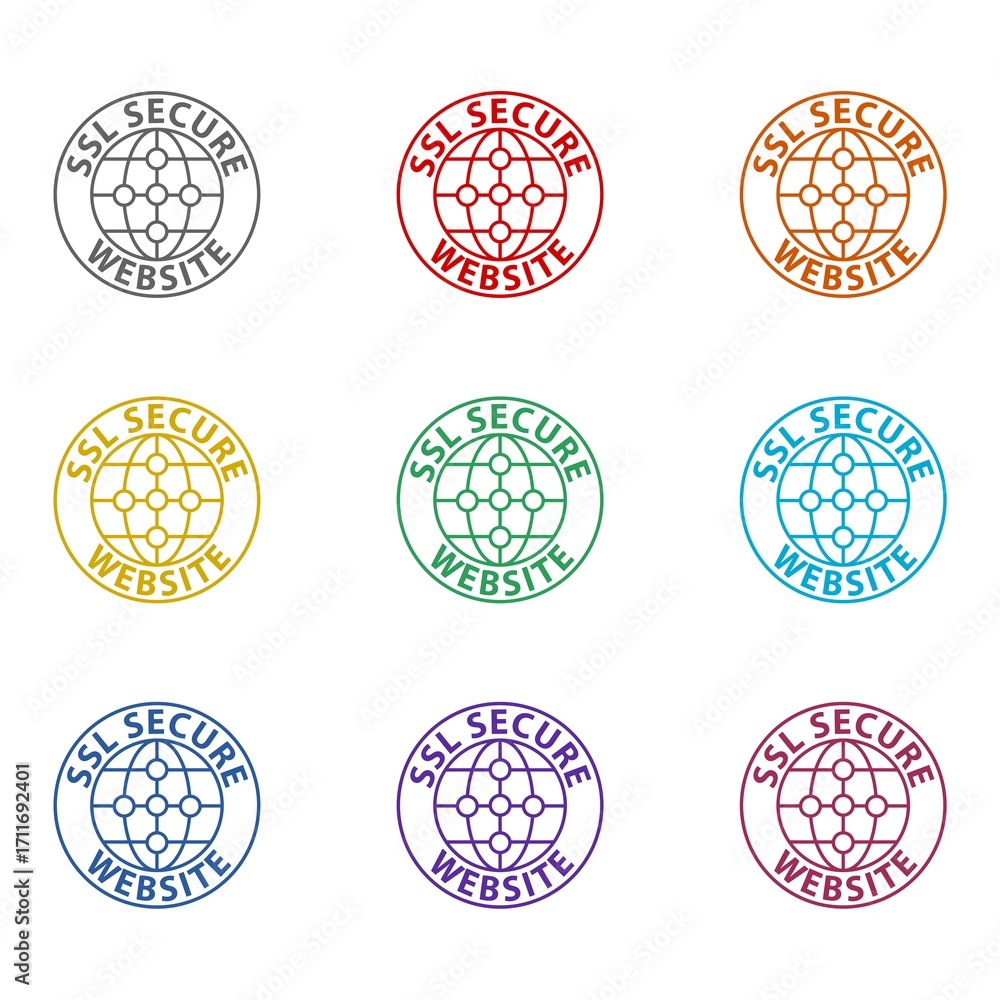 Poster secure ssl website icon isolated on white background. set icons colorful