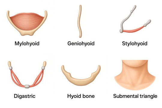 Anatomical Illustration of Hyoid Muscles and Bones