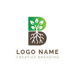 Letter B Tree Logo Eco Friendly Branding Concept