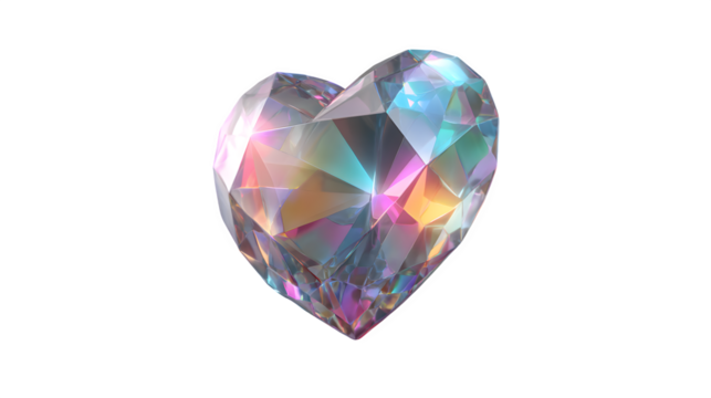 Iridescent Heart Gem, isolated on transparent background
