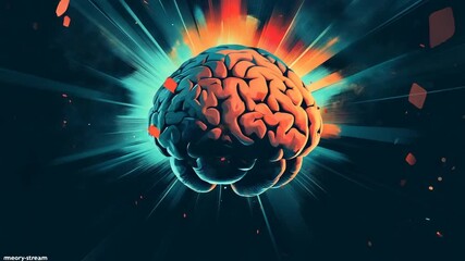 Vibrant Brain Illustration with Explosive Background Effects - Powered by Adobe