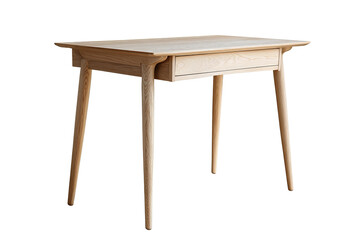 Fototapeta premium Minimal Scandinavian desk in light oak finish, slim tapered legs and one recessed-pull drawer, isolated on transparent background. 