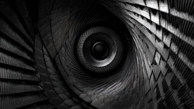 Abstract black and white spiral tunnel with central circle