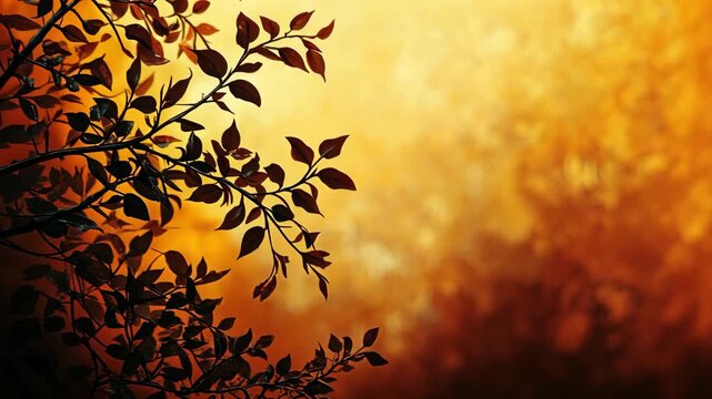Autumn Leaves Against Golden Sky.