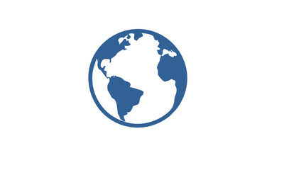 Minimalist blue icon of the planet Earth, a versatile globe symbol representing a global concept for web, travel, and communication design