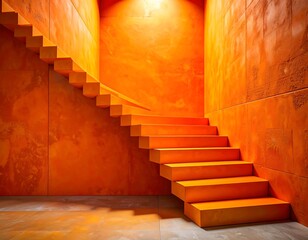Orange stairs in modern room