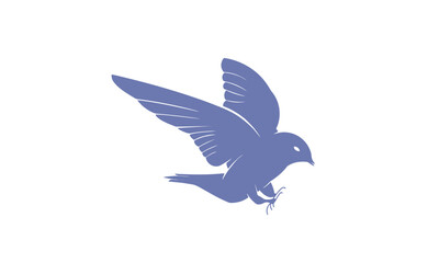 A serene illustration of a purple bird in flight, captured against a clean white background