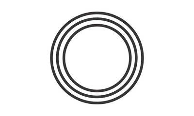 Minimalist geometric design featuring three concentric circles. Abstract line art symbol representing concepts like ripple effect, sound waves, or a target