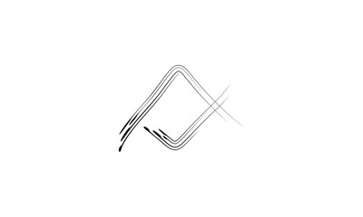 Minimalist black and white line art of a stylized letter A. Abstract geometric logo icon with a dynamic hand-drawn sketch effect on a white background