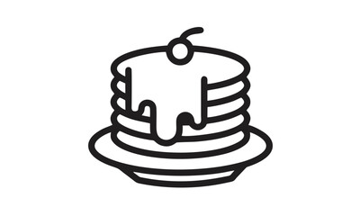 Delicious Pancake Stack Icon with Syrup and Cherry Topping on a Plate for Culinary Designs