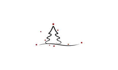 A modern and minimalist line drawing of a Christmas tree with a red star, perfect for a simple holiday greeting card or winter celebration design