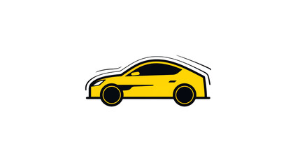 A yellow car with black wheels and a black background is displayed in a simple vector illustration