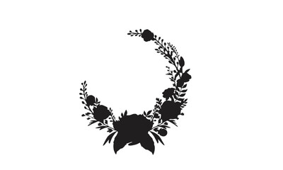 Floral Crescent Delicate Silhouette Design of Blooming Flowers and Foliage