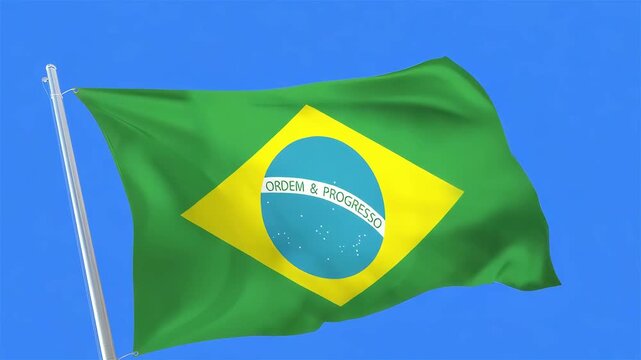 Brazil National Flag Waving Against Blue Sky for Cultural and Patriotic Themes, brazil day - Powered by Adobe