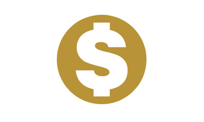 Gold coin icon with a dollar sign representing money, finance, business, and economic concepts on a white background