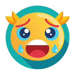Yellow emoji face with open mouth crying big tears sadness emotion expression feeling icon