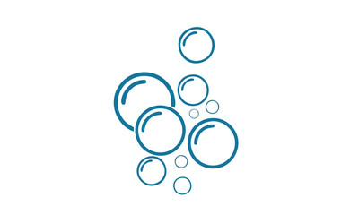 A simple graphic illustration featuring multiple blue outline bubbles of various sizes floating on a clean white background.