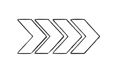 A simple hand-drawn sketch of four chevron arrows pointing to the right on a white background.