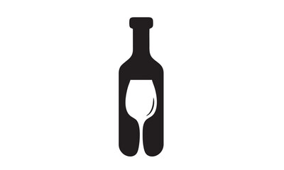 A minimalist black silhouette of a wine bottle with a wine glass inside.