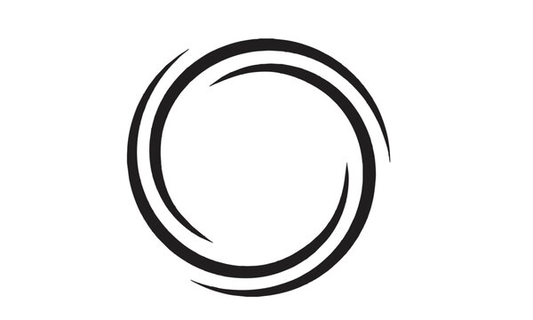 Abstract black circular logo with swirling lines creating a dynamic vortex effect on a white background. - Powered by Adobe