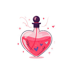 Heart shaped potion bottle with pink liquid and hearts